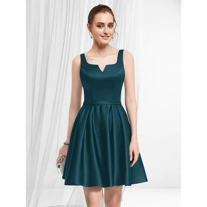 Dresses Homecoming Short  Mini Sleeveless V Neck Satin with Pleats