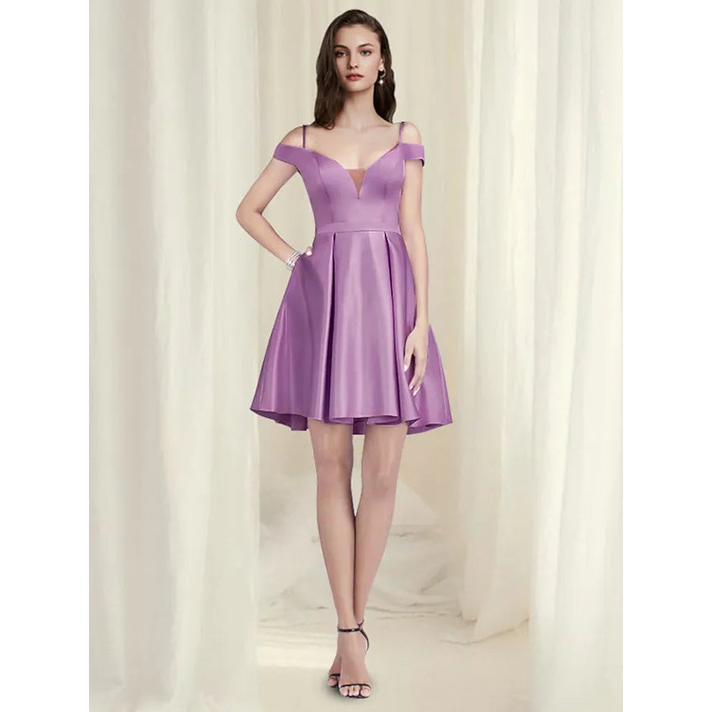 Dresses Reformation  Dress Homecoming Short  Mini Sleeveless Off Shoulder Satin with Pleats