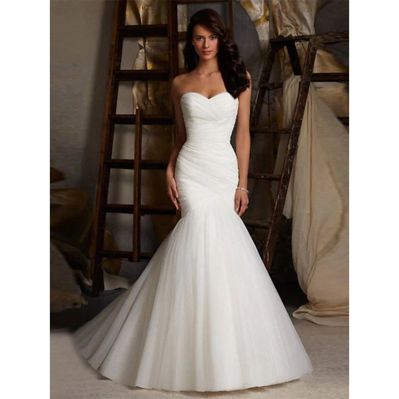 Engagement Formal Wedding Dresses Court Train Mermaid  Strapless Sweetheart Tulle With Ruched