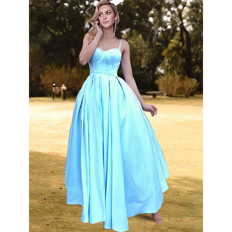 Prom Dresses Minimalist Dress Engagement Ankle Length Sleeveless Strapless Satin with Pleats