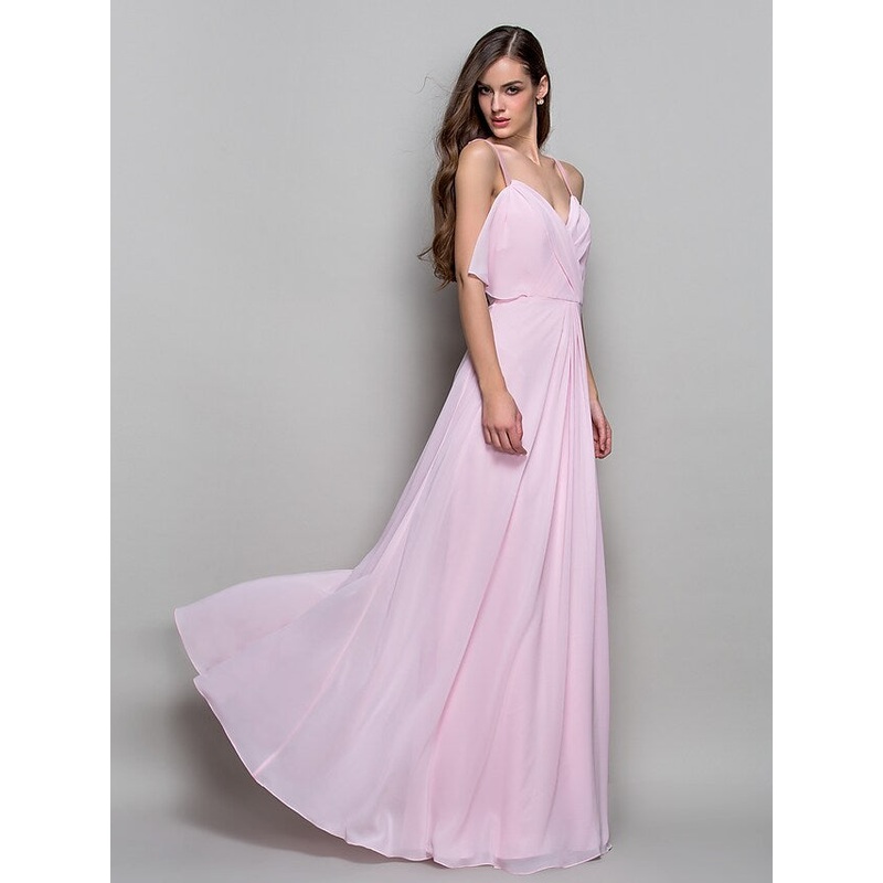 Ball Gown Open Back Dress Formal Evening Floor Length Sleeveless Straps Chiffon with Criss Cross Draping