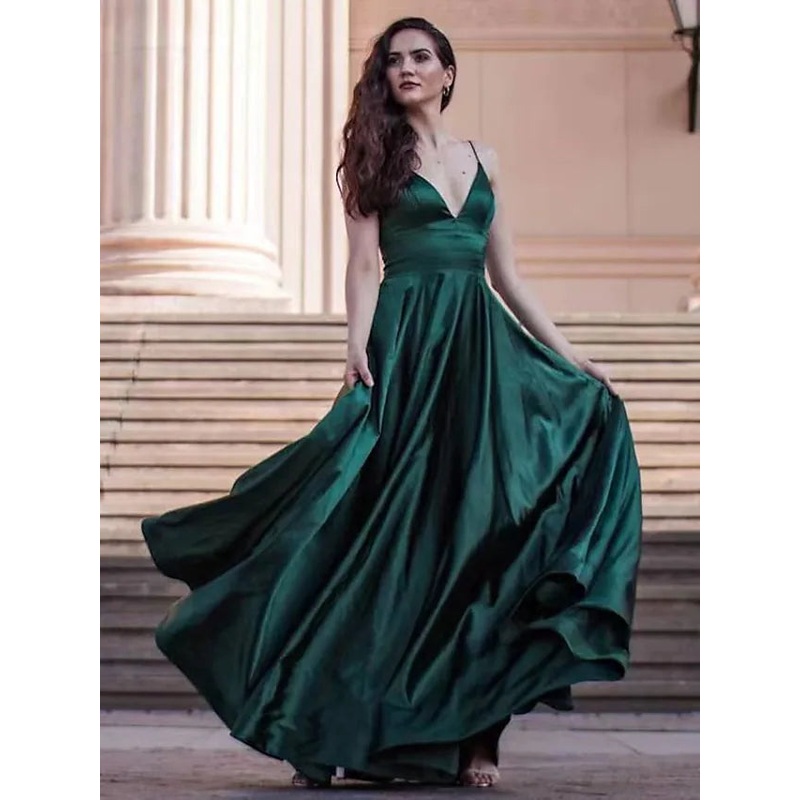 Party Dresses Elegant Dress Party Wear Floor Length Sleeveless V Neck Imitation Silk with Strappy