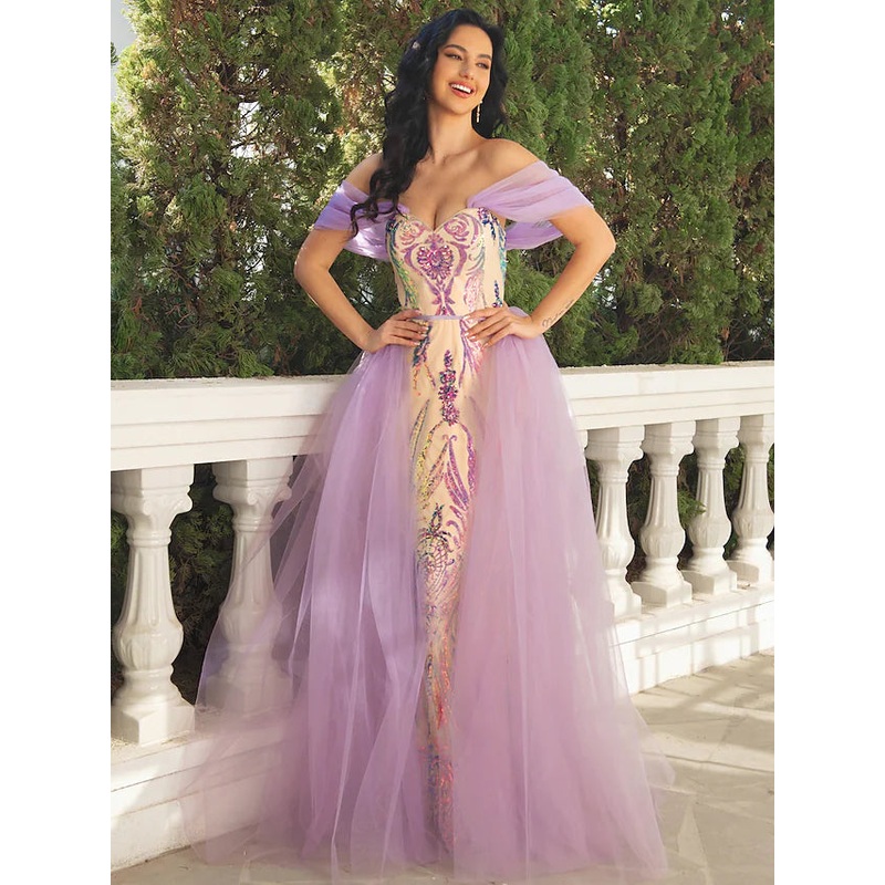 Prom Dresses Luxurious Dress Wedding Party Floor Length Short Sleeve V Neck Detachable Tulle with Overskirt