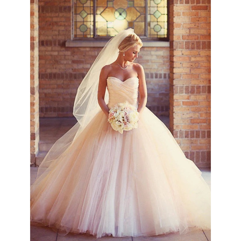 Engagement Open Back Formal Wedding Dresses Court Train Ball Gown Strapless Strapless Tulle With Ruched