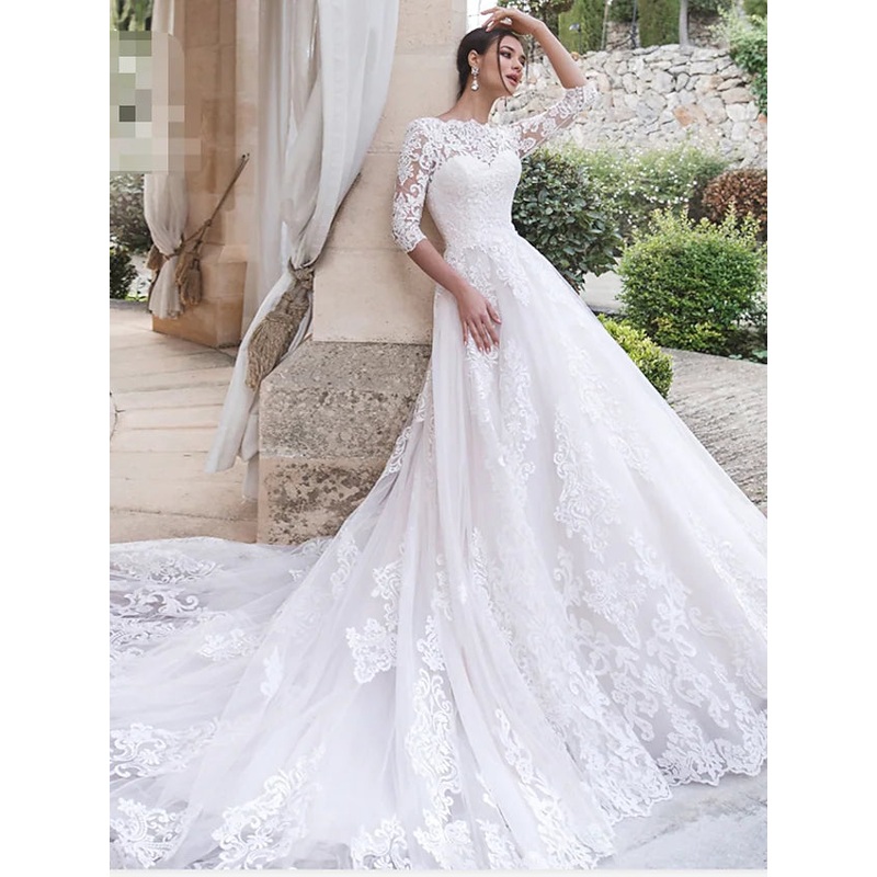 Engagement Open Back Formal Wedding Dresses  Length Sleeve Off Shoulder Lace With  Bridal Gowns