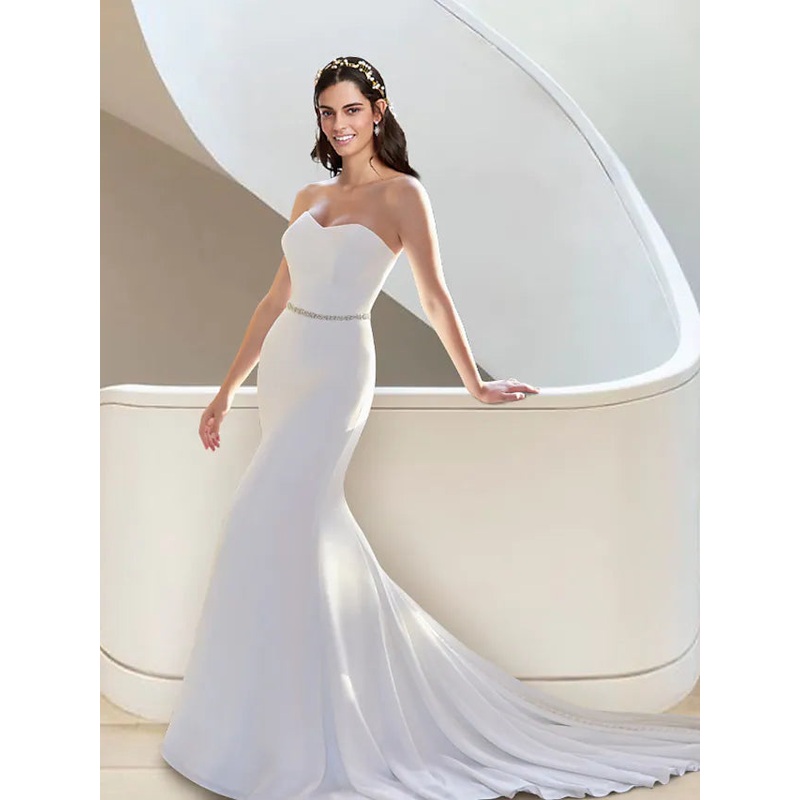 Formal Wedding Dresses Court Train Strapless Stretch Fabric With Sashes  Ribbons