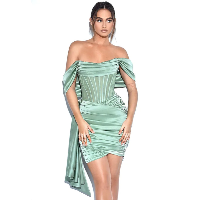 Party Dresses Homecoming Short  Mini Short Sleeve Off Shoulder Satin Backless with Ruched
