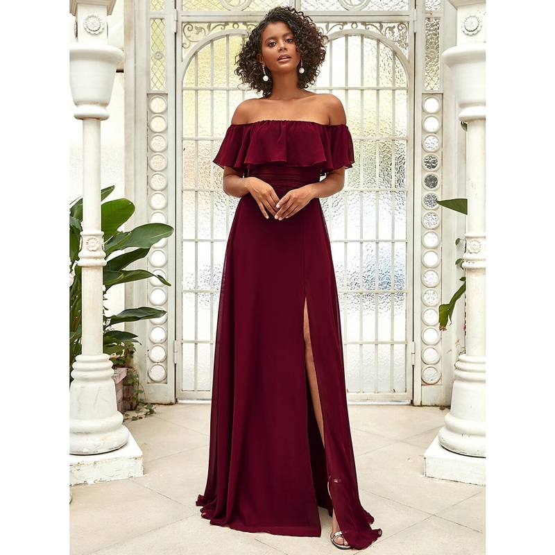 A-Line Bridesmaid Dress Off Shoulder Sleeveless Elegant Floor Length Chiffon with Ruffles / Draping / Solid Color