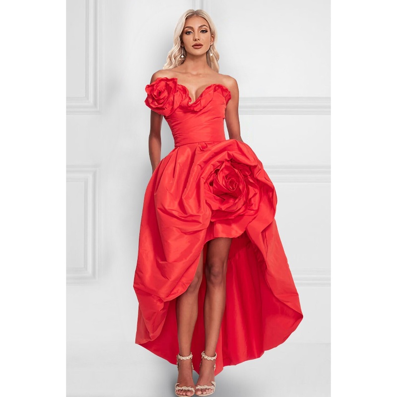 A-Line Cocktail Dresses Celebrity Style Dress Party Wear Asymmetrical Sleeveless Strapless Satin with Shouder Flower
