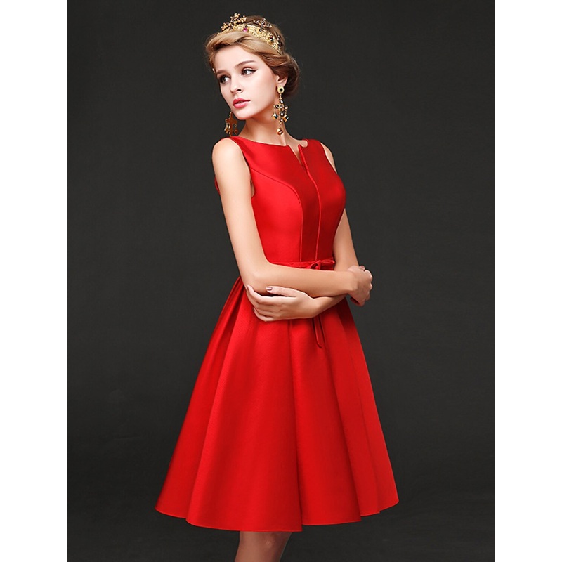 A-Line Cocktail Dresses Minimalist Dress Homecoming Short / Mini Sleeveless Jewel Neck Satin with Sash / Ribbon Bow(s)