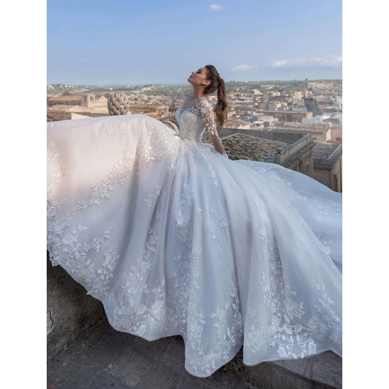 Engagement Sexy Fall Formal Wedding Dresses Ball Gown V Neck Long Sleeve Chapel Train Lace Bridal Gowns With Appliques 2023 Summer Wedding Party