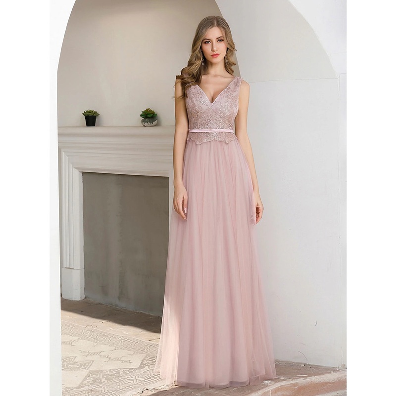 A-Line Evening Gown Elegant Dress Wedding Guest Formal Evening Floor Length Sleeveless V Neck Satin V Back with Sash / Ribbon Sequin