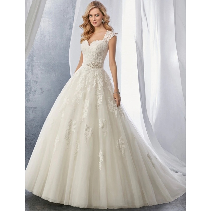 Engagement Formal Fall Wedding Dresses Ball Gown Sweetheart Cap Sleeve Court Train Lace Bridal Gowns With Appliques Summer Wedding Party