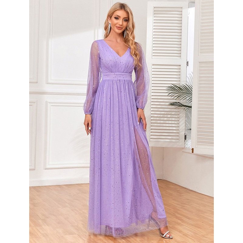 A-Line Evening Gown Empire Dress Wedding Evening Party Floor Length Sleeveless V Neck Tulle V Back with Glitter