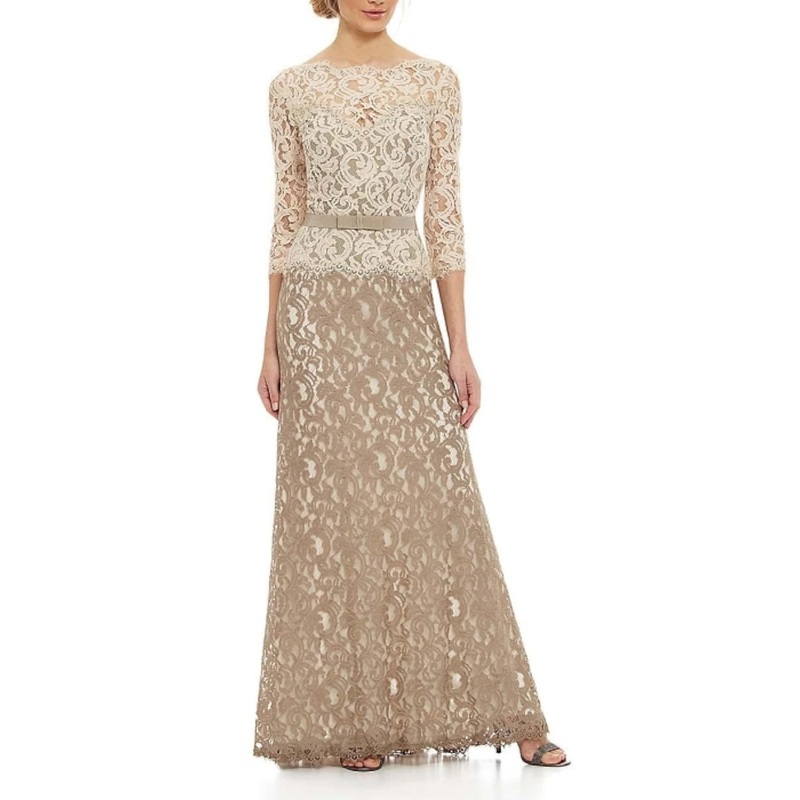 A-Line Mother of the Bride Dress Elegant Bateau Neck Floor Length Polyester 3/4 Length Sleeve with Sash / Ribbon Embroidery