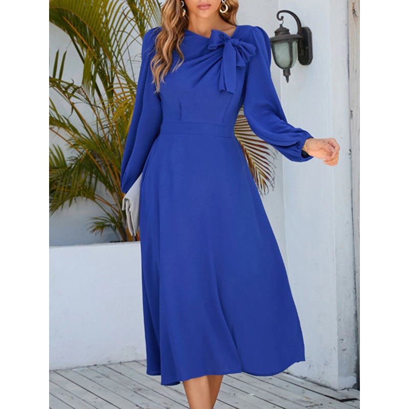 A-Line Cocktail Dresses Party Dress Wedding Guest Cocktail Party Tea Length Long Sleeve Jewel Neck Spandex with Ruched