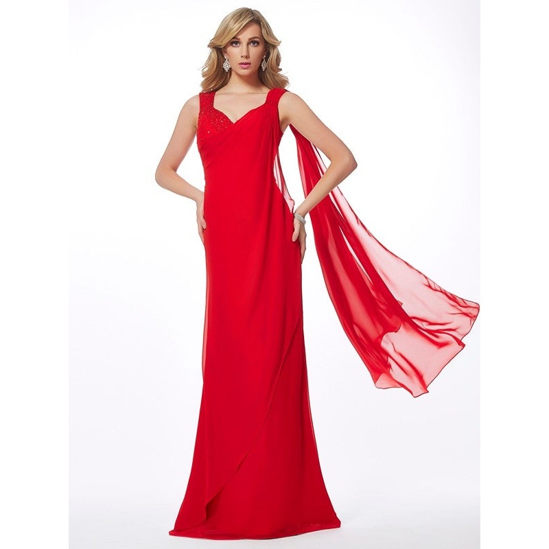 Sheath/Column Straps Sleeveless Beading Long Chiffon Dresses