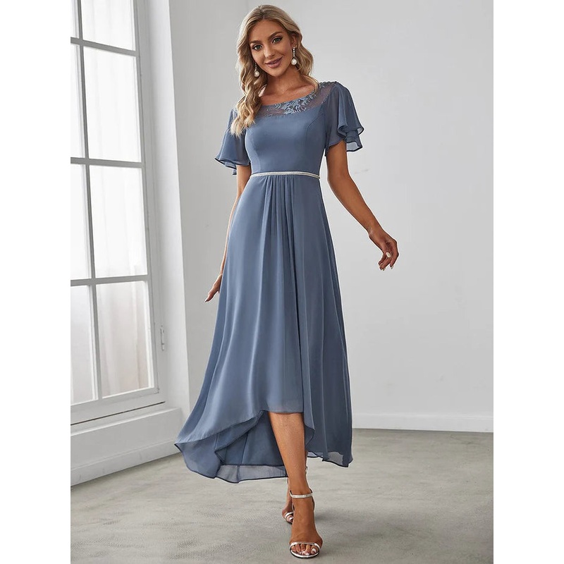 Women's Casual Boat Neck A-Line Midi Dress with Asymmetrical Hems