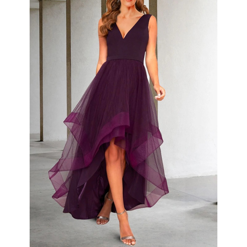 A-Line Cocktail Dresses Elegant Dress Kentucky Derby Semi Formal Tea Length Sleeveless V Neck Fall Wedding Guest Organza with Ruched