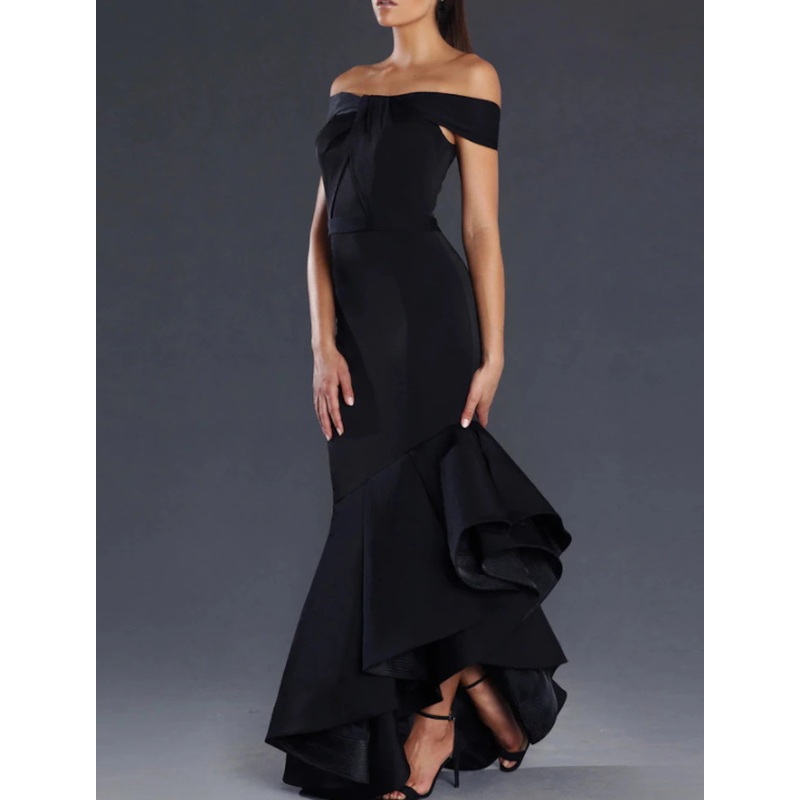 Mermaid / Trumpet Prom Dresses Minimalist Dress Valentine's Day Wedding Guest Asymmetrical Sleeveless Off Shoulder Satin with Sleek Ruffles