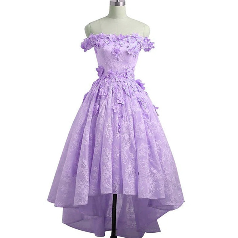 Adorable Lace Light Purple High Low Homecoming Dress Cute Sweetheart Prom Dress