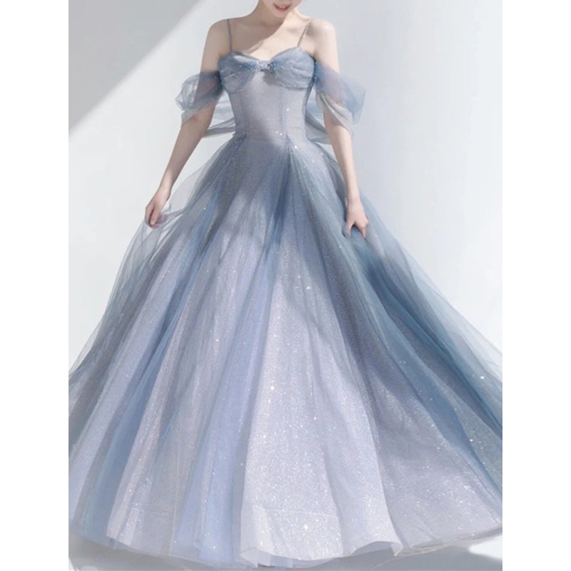 Ball Gown Party Dresses Glittering Dress Wedding Guest Prom Floor Length Sleeveless Off Shoulder Tulle with Glitter