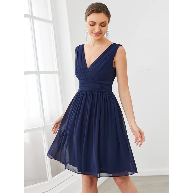 Custom Size Women Sleeveless V Neck Short Bridesmaid Dress