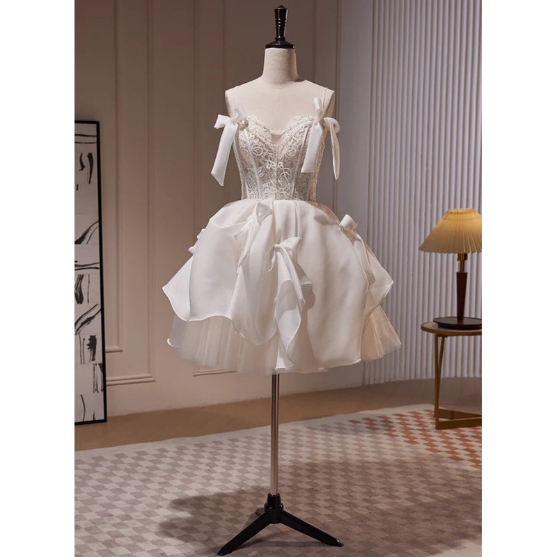 Ivory Chiffon with Lace Straps Short Party Dress Graduation Dress Formal Dress