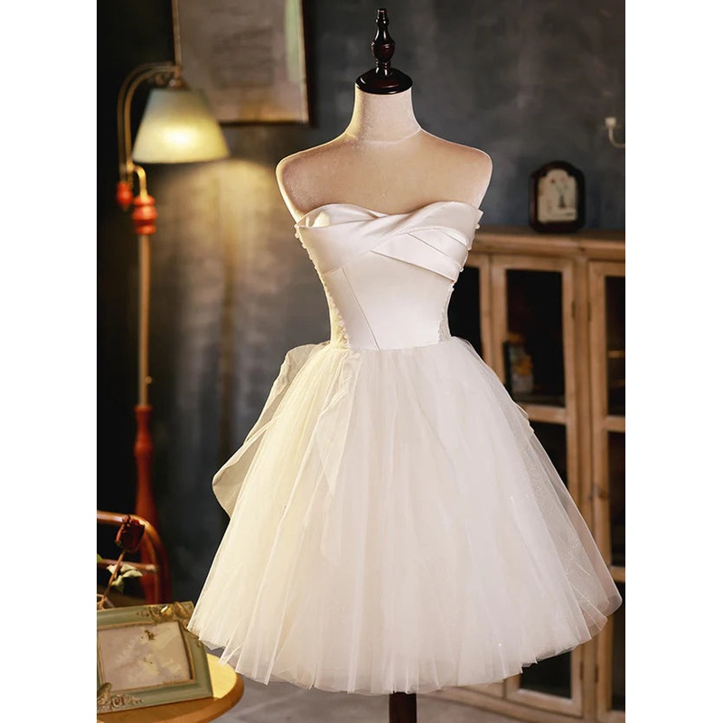 Ivory Tulle and Satin Short Party Dress Homecoming Dress Graduation Dress