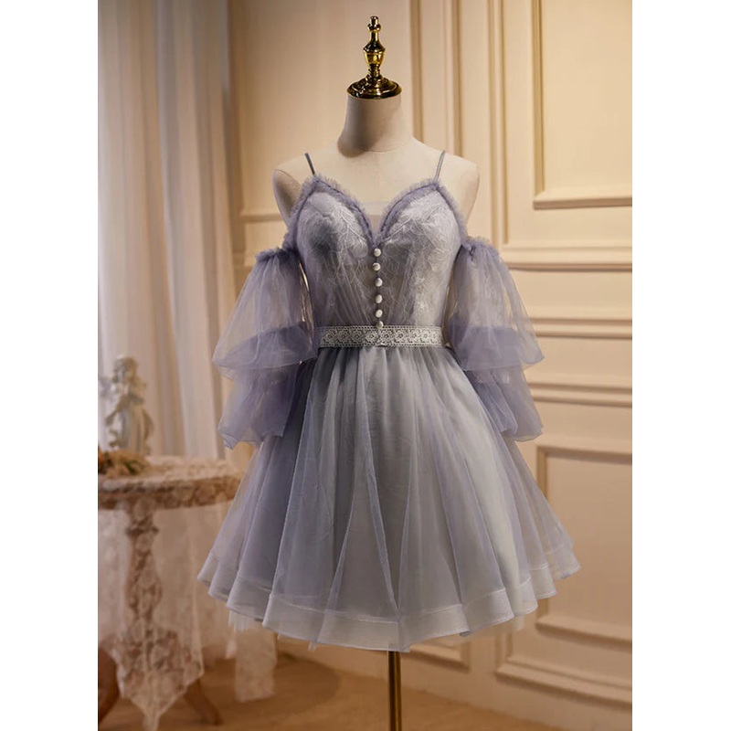 Off Shoulder Short Tulle Party Dress with Lace, Off Shoulder Homecoming Dress