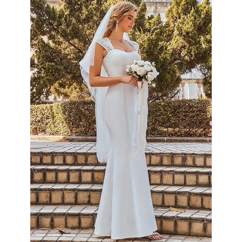Simple Cap Sleeve Sweetheart Mermaid Style Wedding Dress