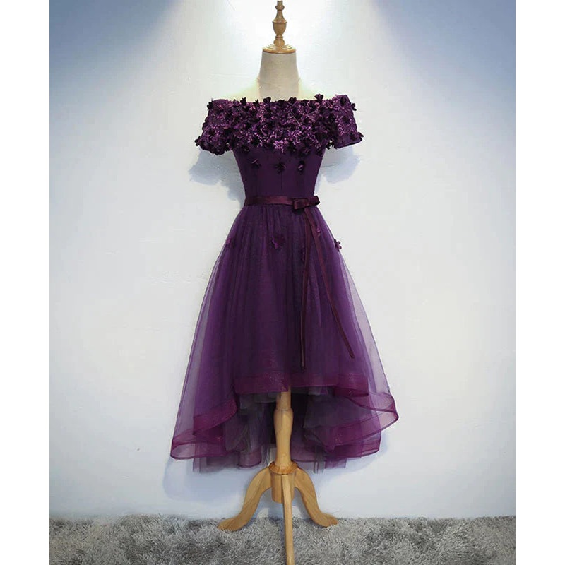 Stylish Dark Purple High Low Formal Dress Cute Party Dresses Purple Homecoming Dress