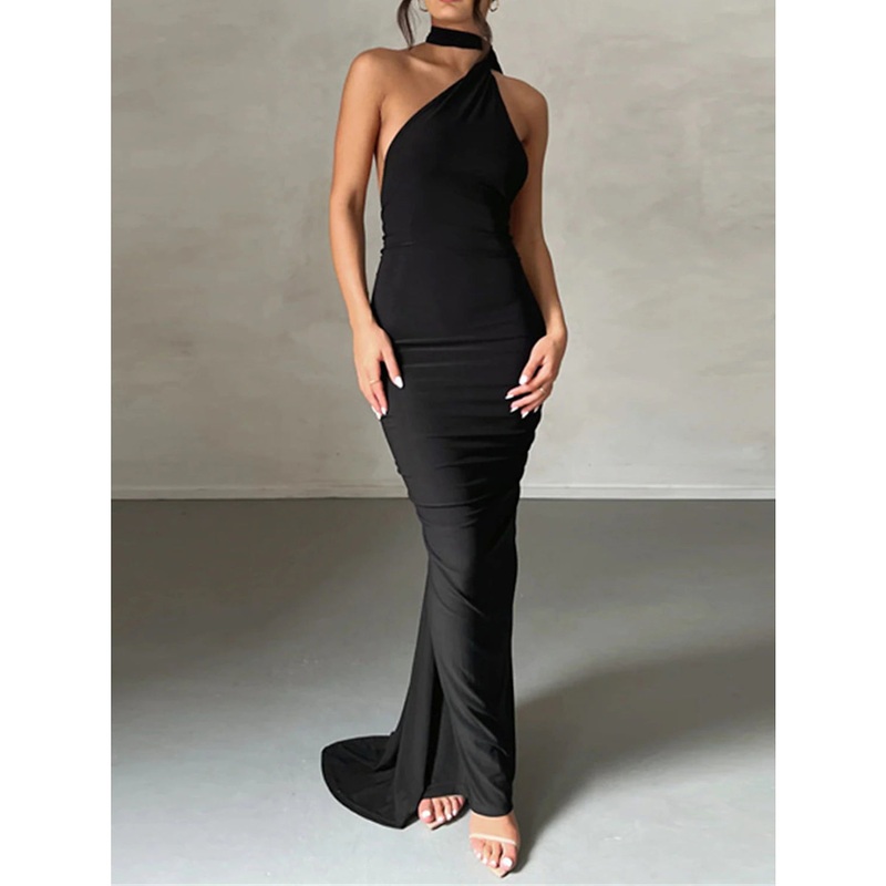 Women's Little Black Dress Prom Dress Party Dress Dress Long Dress Maxi Dress White Fuchsia Sleeveless Ruched Spring Fall Winter One Shoulder Fashion Evening