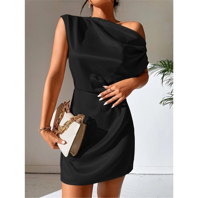 Women's Party Dress Cocktail Dress Wedding Guest Dress Mini Dress Black Pink Red Sleeveless Plain Ruched Spring Fall Winter One Shoulder Formal Winter Dress Wedding Guest Vacation