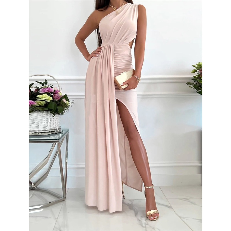 Womens Prom Dress Wedding Guest Party Dress Homecoming Dress Formal Dress Long Dress Maxi Dress Pink Red Green Sleeveless Pure Color Backless Summer Spring Fall One Shoulder Party Evening