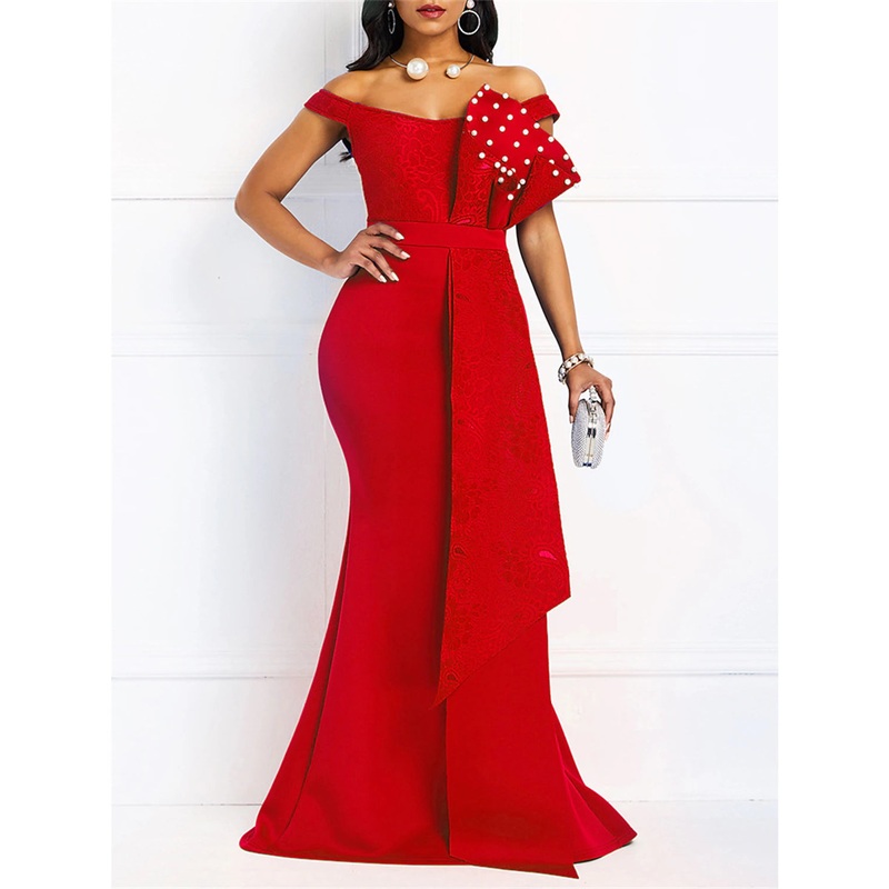 Women's Plus Size Curve Party Dress Lace Dress New Year's Eve Dress Sheath Dress Black Dress Solid Color Long Dress Maxi Dress Sleeveless Lace Ruffle Off Shoulder