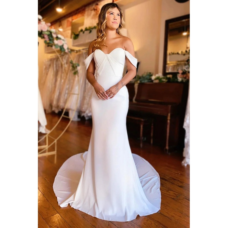 Simple White Mermaid Boho Wedding Dress