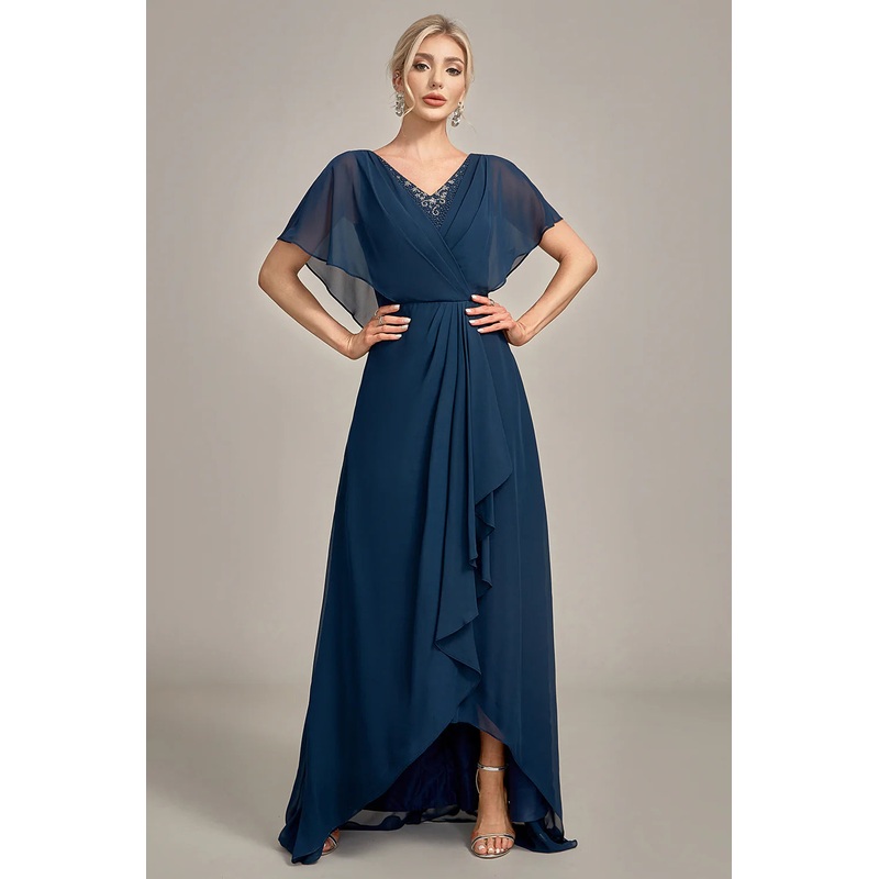 A-Line Asymmetrical Sequins V-Neck Mother of the Bride Dress With Beading