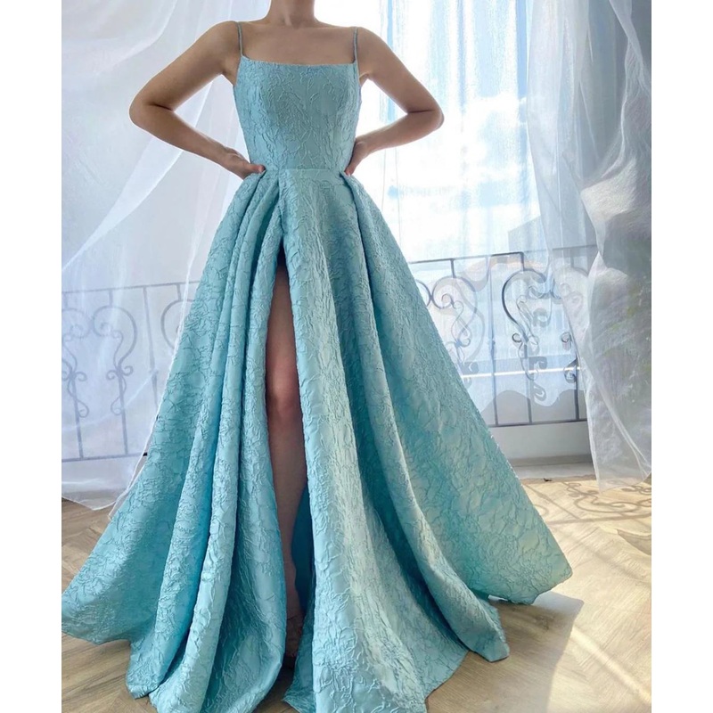 A-Line Dreamy Textured Gown Slip Dress Prom Dress With Slit