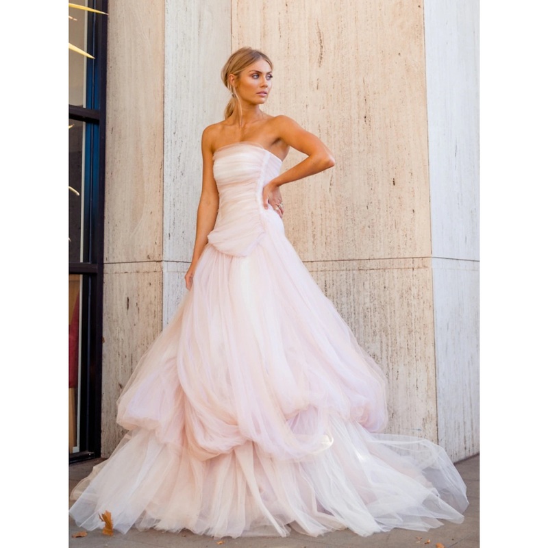 A-Line Evening Gown Elegant Dress Formal Court Train Sleeveless Strapless Tulle with Pleats Ruched