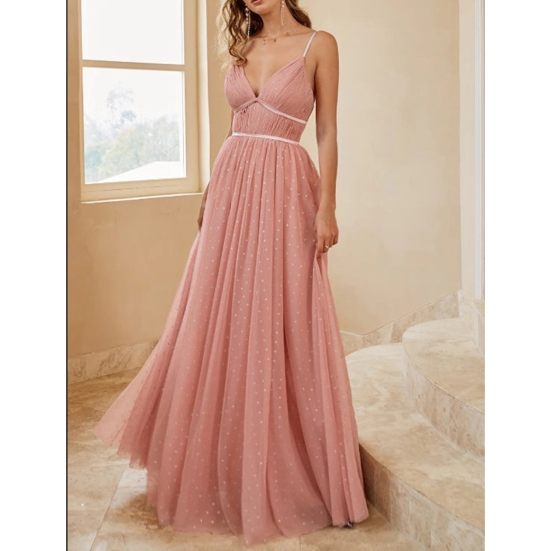 A Line Spaghetti Straps Bridesmaid Dress with Ruffles