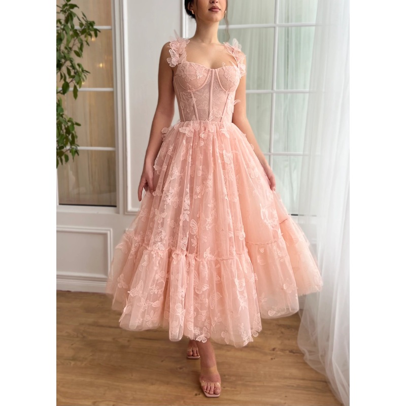3D Butterfly Gown Rosette Corset Dress Cute A-Line Prom Dress