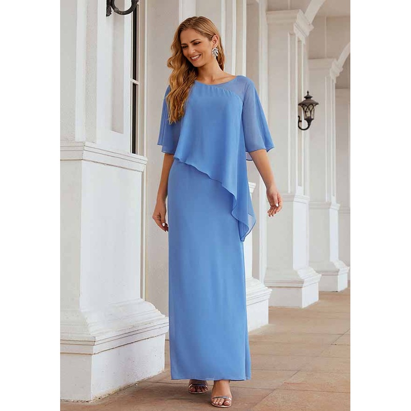 Sheath/Column Sleeveless Scoop Neck Ankle-Length Chiffon Mother of the Bride Dress