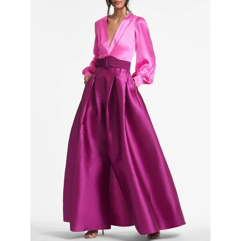 A-Line Evening Gown Party Dress Wedding Guest Floor Length Short Sleeve V Neck Belt / Sash Satin with Pleats