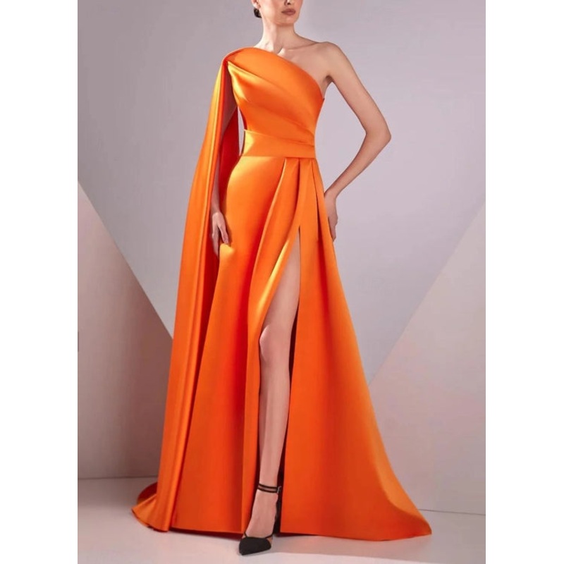 A-Line Evening Gown Sleeveless One Shoulder Pocket Satin with Ruched