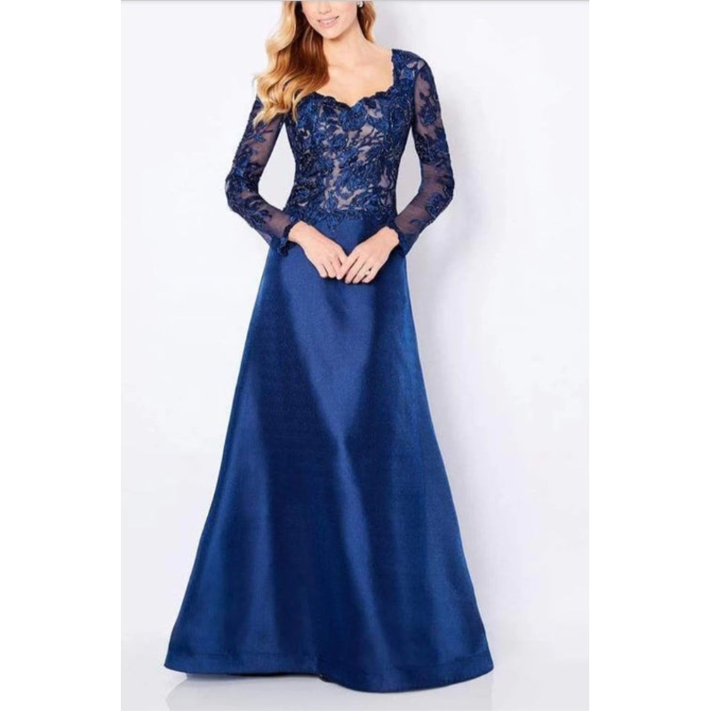 A-Line Embroidered Lace Bodice Removable Sleeves Mother of the Bride Dresse