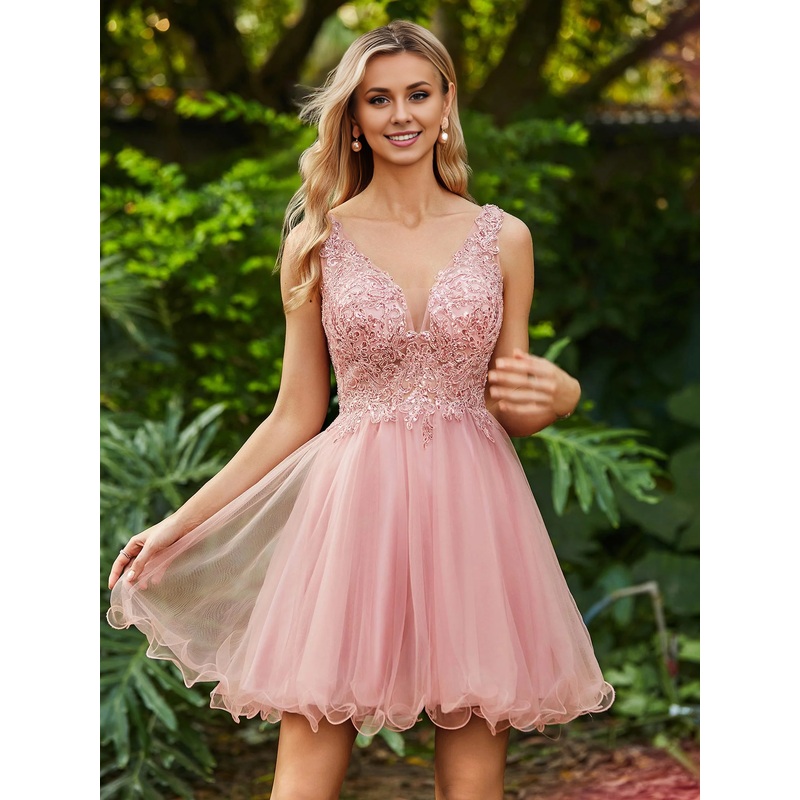 A-Line Sequins Top Ruffle Homecoming Dress Dusty Rose