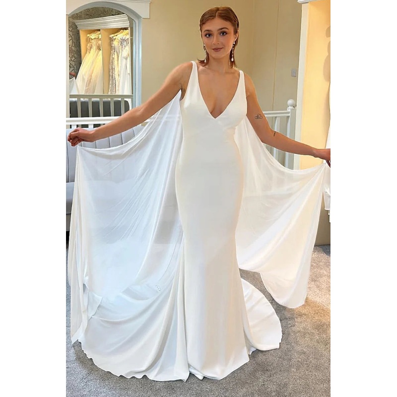 Mermaid Long Wedding Dress with Detachable Cape