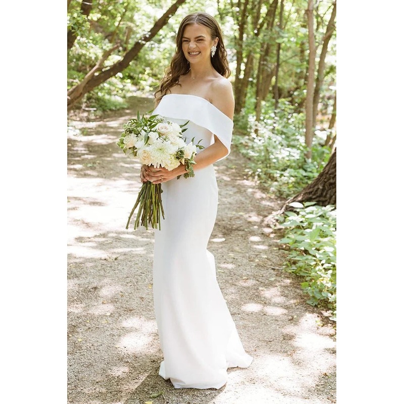 Mermaid White Off-the-Shoulder Chiffon Long Wedding Dress