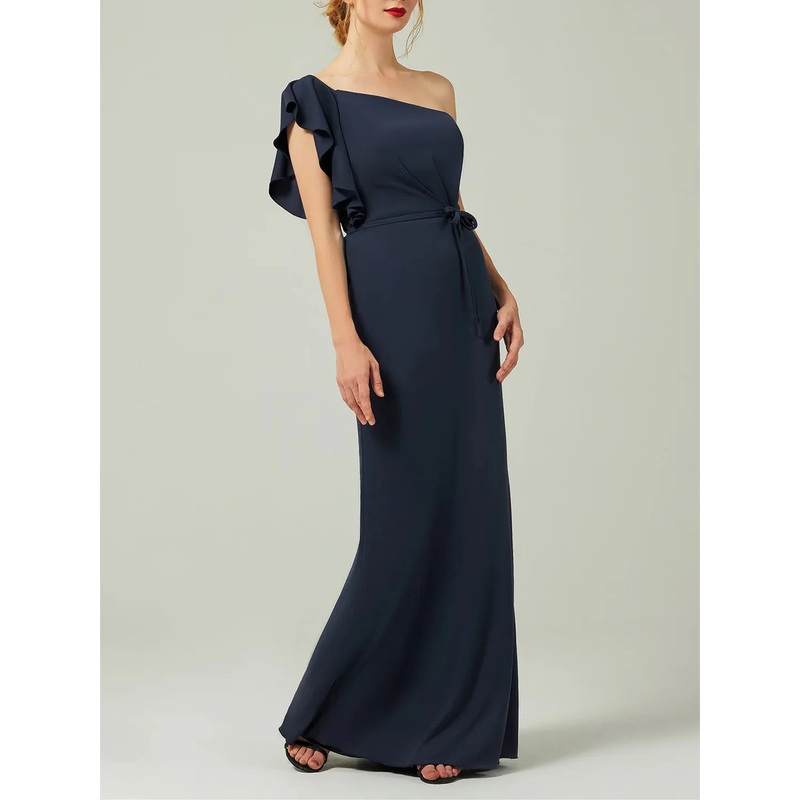 Sheath/Column One-Shoulder Chiffon Floor-Length Bridesmaid Dress Wedding Guest Dresses